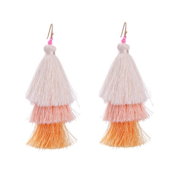 Green and Pink Tassel Dangle Drop Earrings - Picture 2 of 7